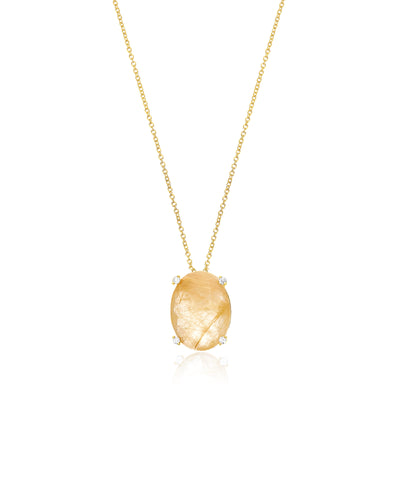 Collana "IPANEMA" pendente con ciondolo in oro, quarzo rutilato giallo e dettagli di diamante (grande)