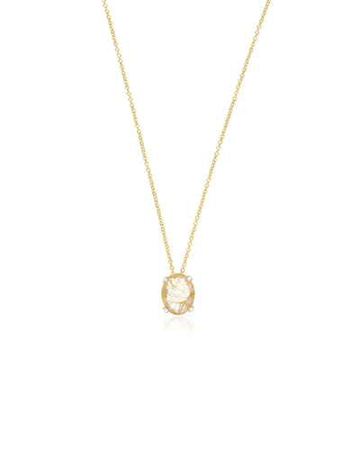 Collana "IPANEMA" pendente con ciondolo in oro, quarzo rutilato giallo e dettagli di diamante (piccolo)