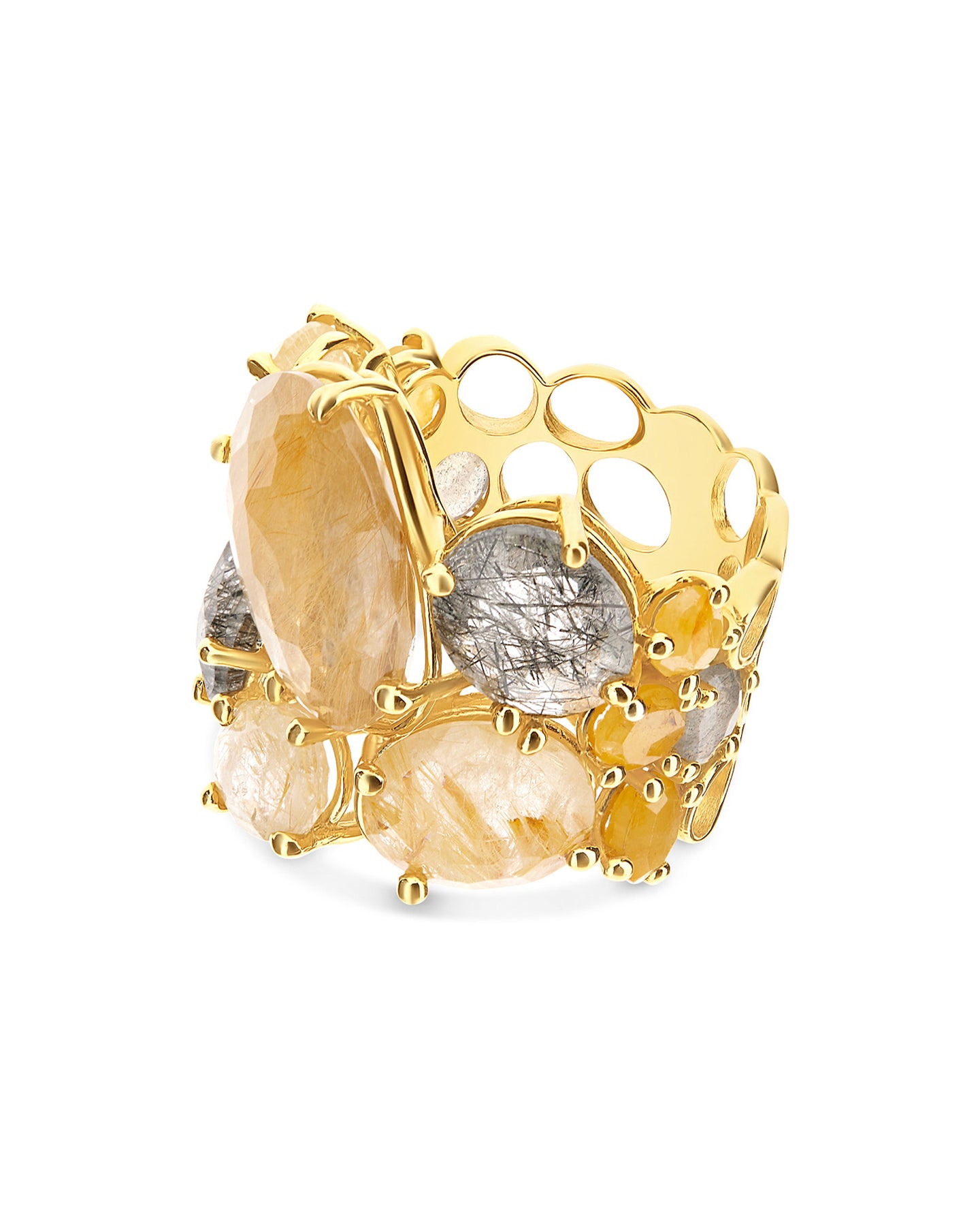 Nanis Anello "IPANEMA" a fascia in oro e quarzo rutilato – Nanis Italian Jewels