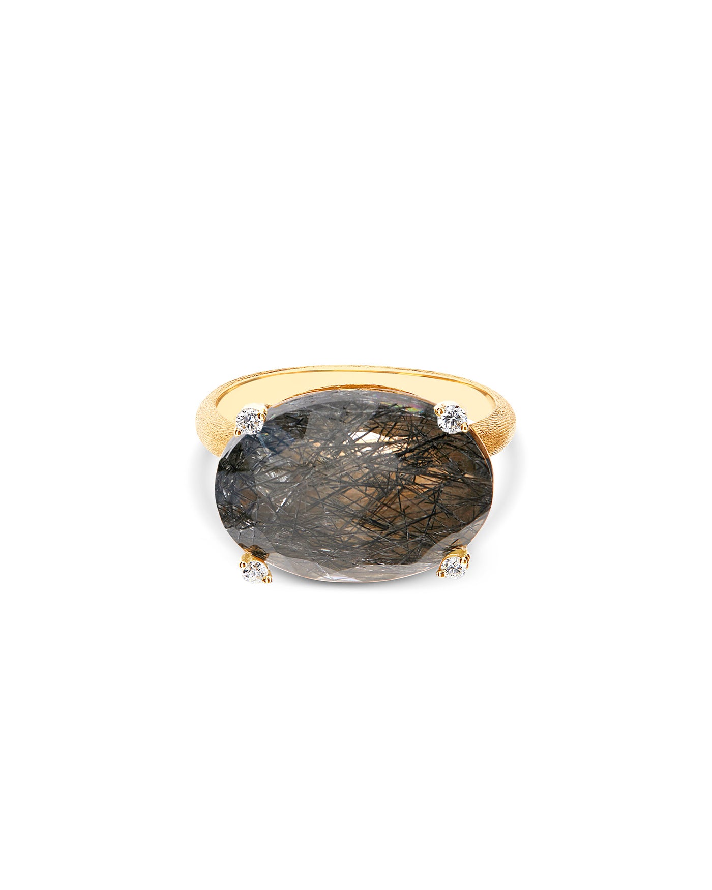 Anello "IPANEMA" in oro, quarzo rutilato grigio e dettagli di diamanti (grande)