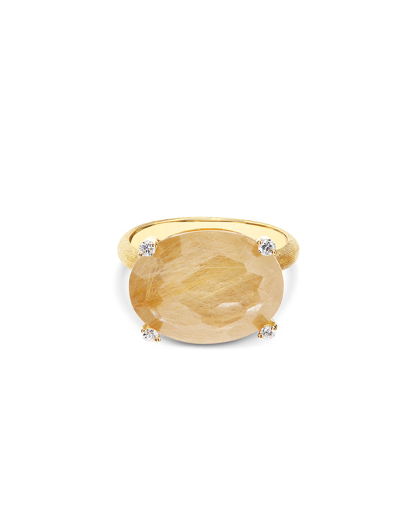 Anello "IPANEMA" in oro, quarzo rutilato giallo e dettagli di diamanti (grande)