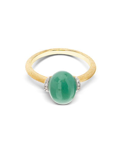 Anello AMAZZONIA "AMULETI" in oro, diamanti e avventurina verde (piccolo)