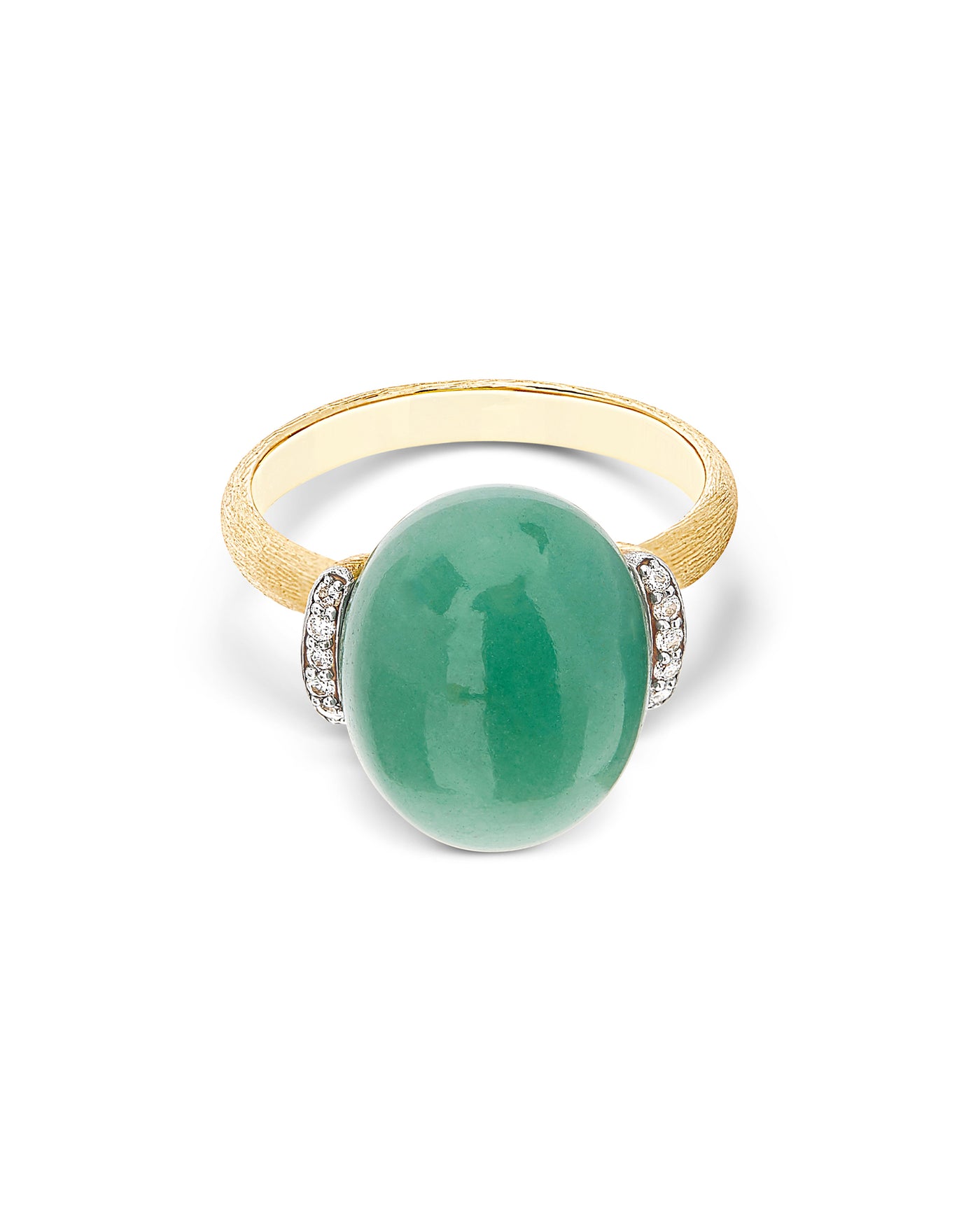 Anello AMAZZONIA "AMULETI" in oro, diamanti e avventurina verde (grande)