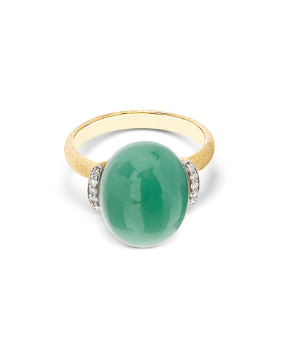 Anello AMAZZONIA "AMULETI" in oro, diamanti e avventurina verde (grande)