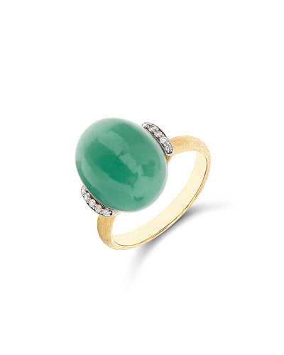 Anello AMAZZONIA "AMULETI" in oro, diamanti e avventurina verde (grande)