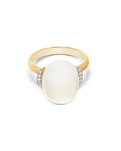 Anello WHITE DESERT "AMULETI" in oro, diamanti e pietra di luna (grande)