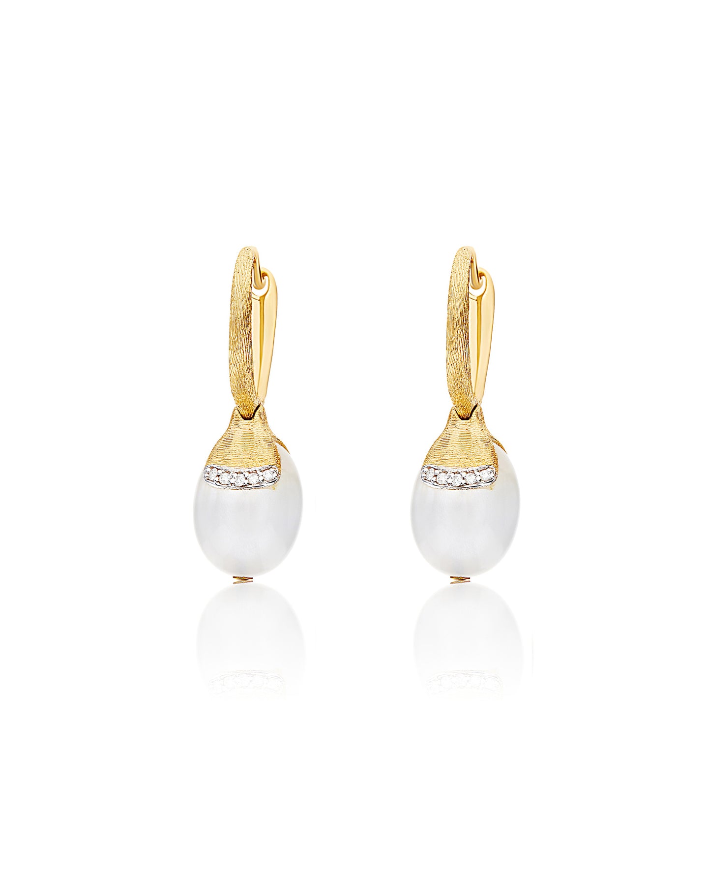 Nanis Orecchini ciliegine "WHITE DESERT" pendenti in oro, pietra di luna e d – Nanis Italian Jewels