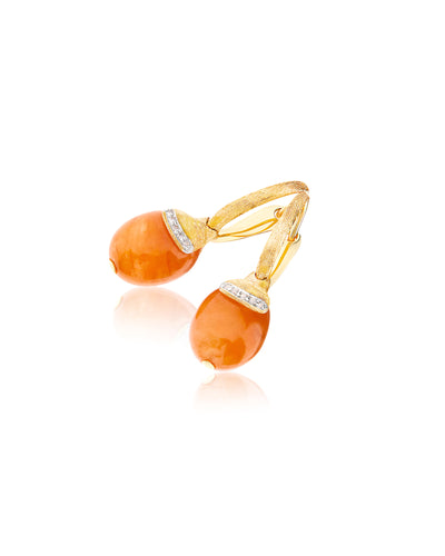 Orecchini ciliegine "PETRA" pendenti in oro, avventurina arancione e dettagli di diamanti (piccoli)