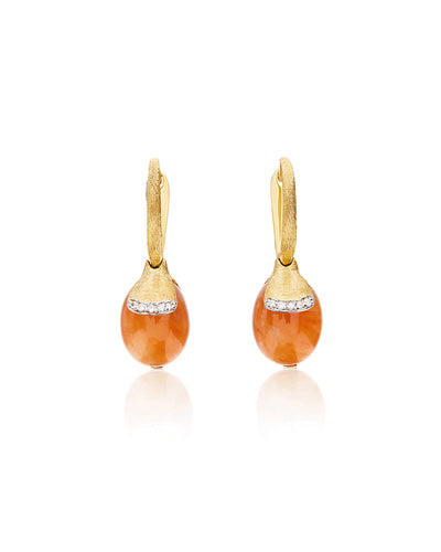 Orecchini ciliegine PETRA "AMULETI" pendenti in oro, avventurina arancione e dettagli di diamanti (piccoli)