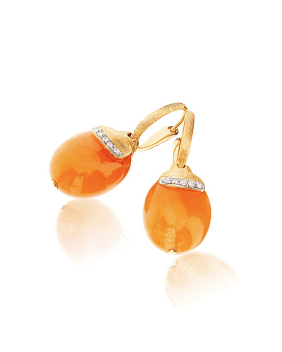 Orecchini ciliegine "PETRA" pendenti in oro, avventurina arancione e dettagli di diamanti (grandi)
