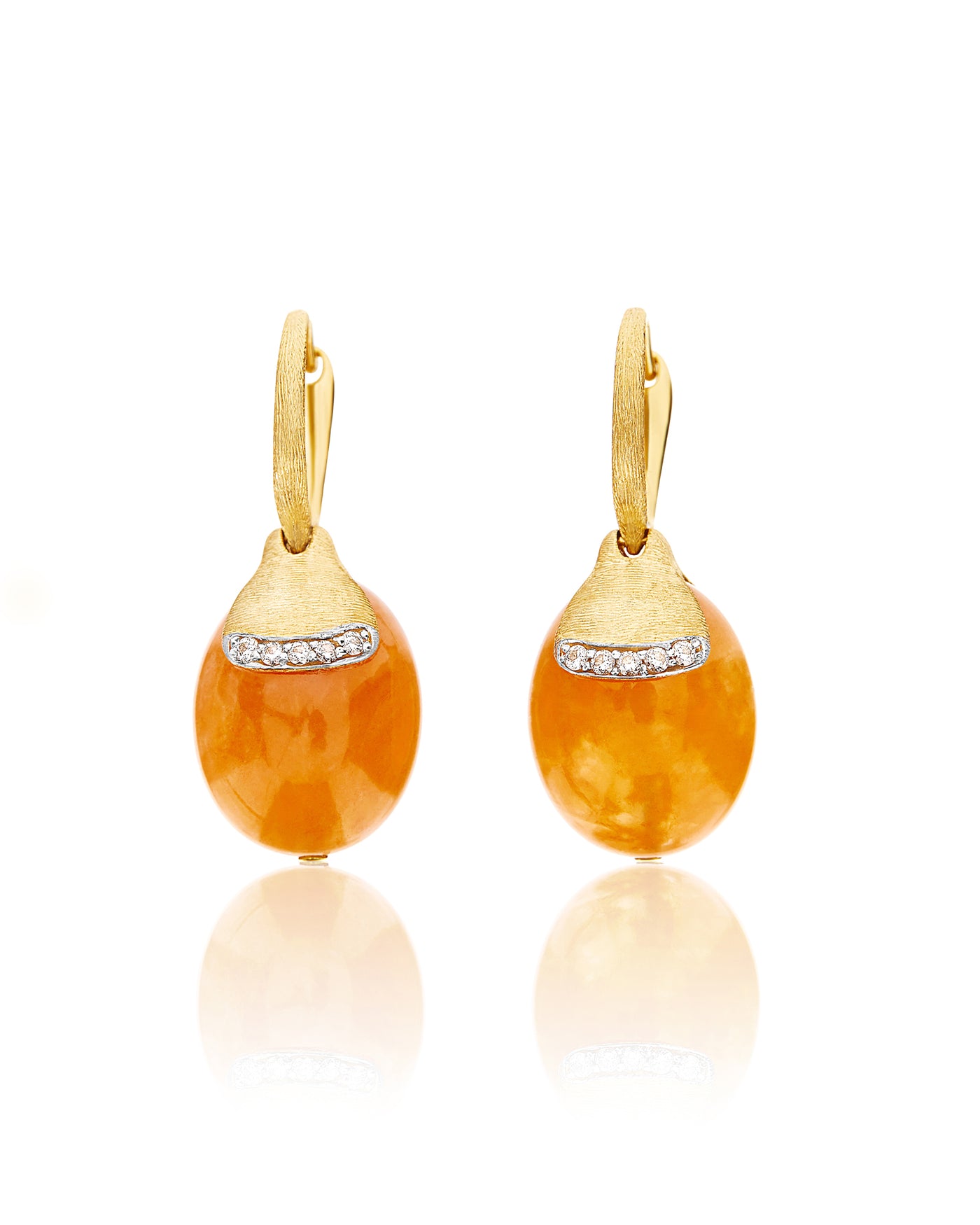Orecchini ciliegine PETRA "AMULETI" pendenti in oro, avventurina arancione e dettagli di diamanti (grandi)