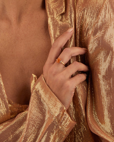 Anello PETRA "AMULETI" in oro, diamanti e avventurina arancione (piccolo)