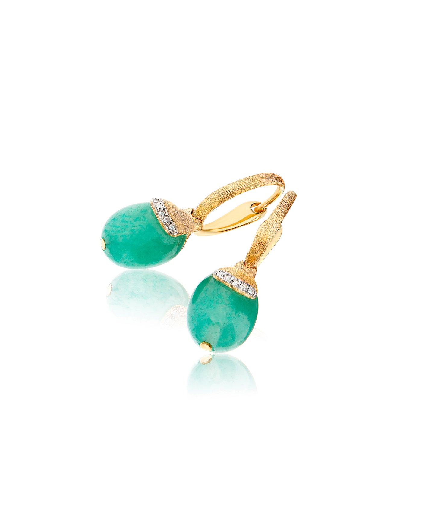 Orecchini ciliegine "AMAZZONIA" pendenti in oro, avventurina verde e dettagli di diamanti (piccoli)