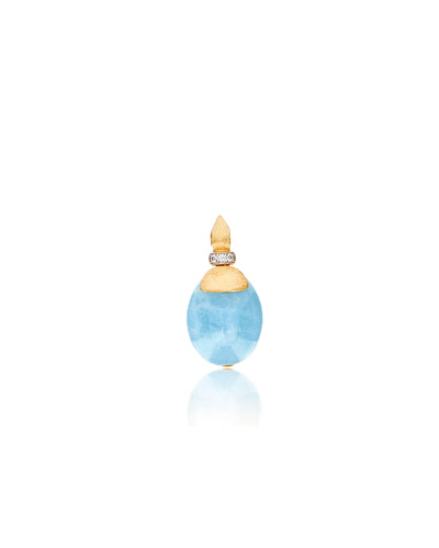 "Azure" gold, diamonds and milky aquamarine pendant (large)