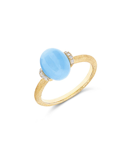 Anello AZURE "AMULETI" in oro, diamanti e acquamarina milk (piccolo)