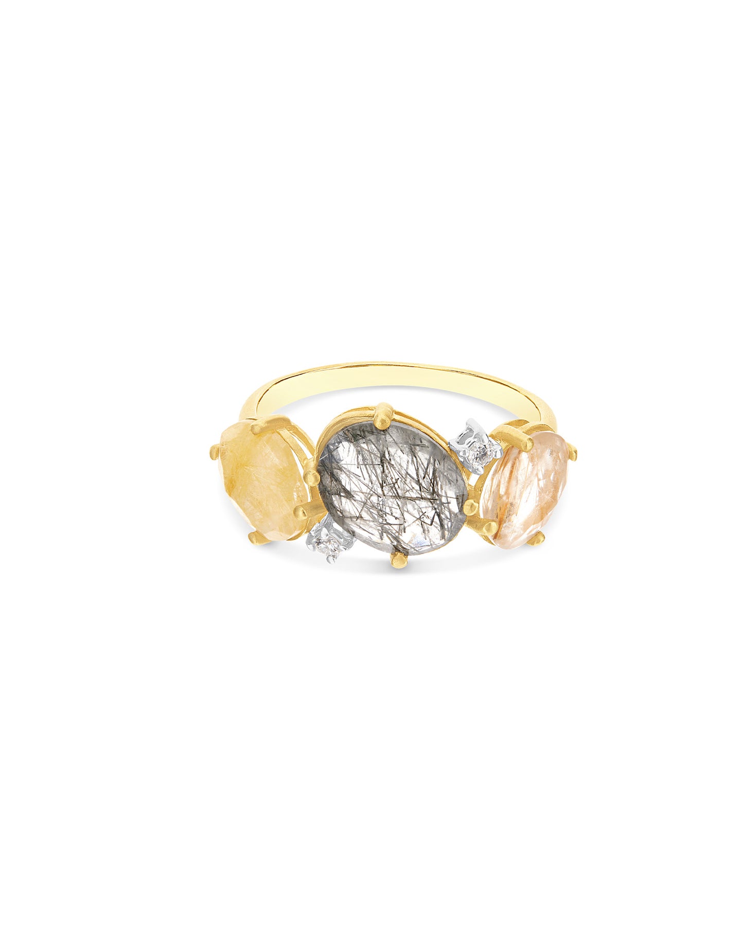 Nanis Anello "IPANEMA" in oro, quarzo rutilato grigio e giallo e dettagli di – Nanis Italian Jewels