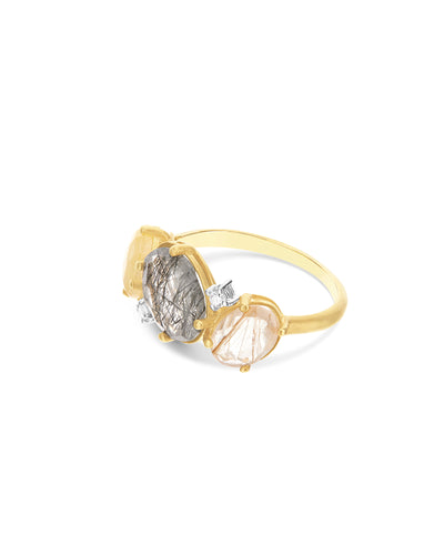 "ipanema" grey and yellow rutilated quartz ring 