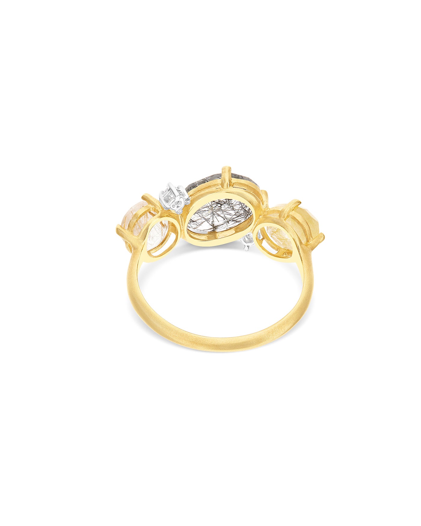 Anello "IPANEMA" in oro, quarzo rutilato grigio e giallo e dettagli di diamanti
