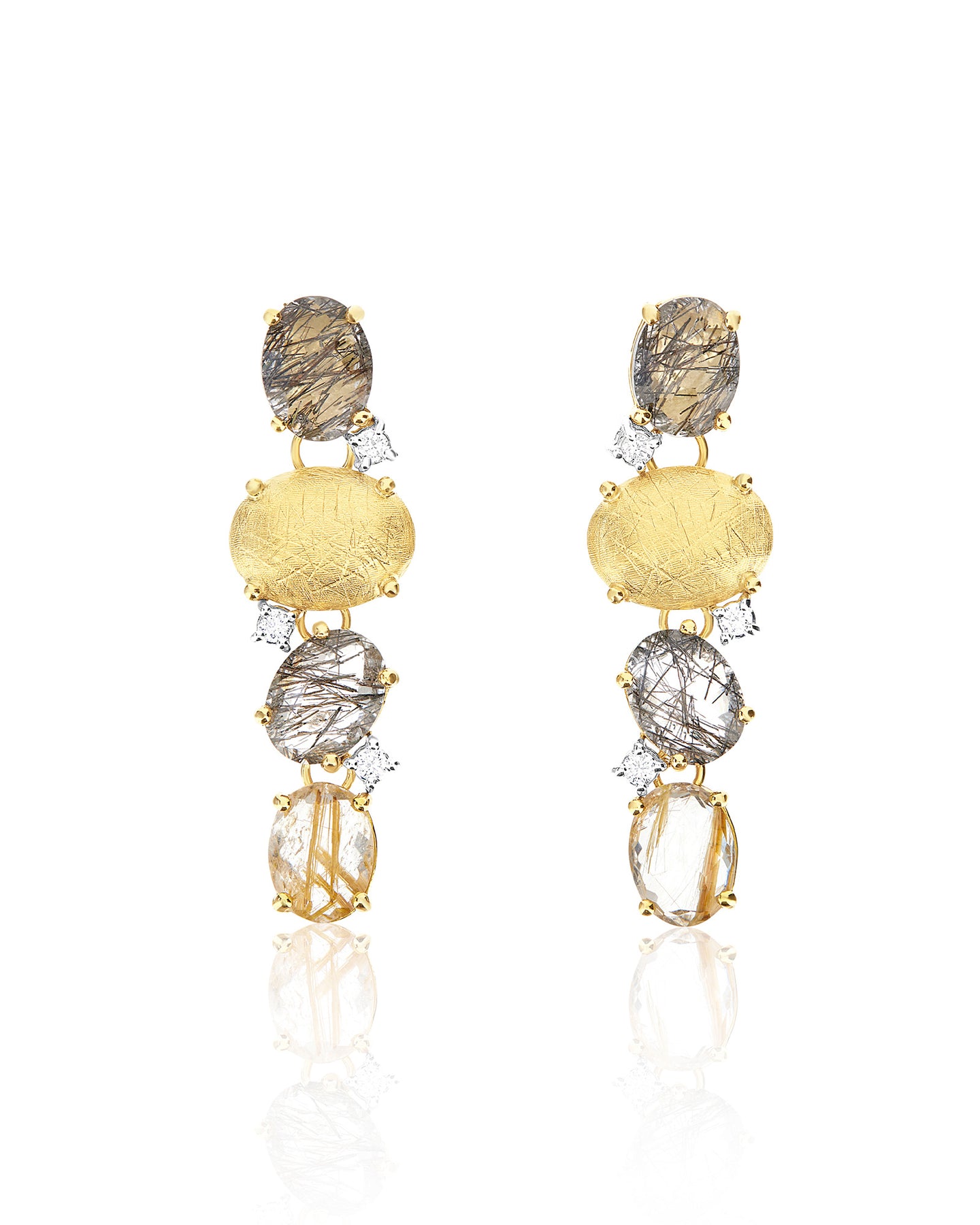 Nanis Orecchini "IPANEMA" pendenti in oro, quarzo rutilato grigio e dettagli – Nanis Italian Jewels