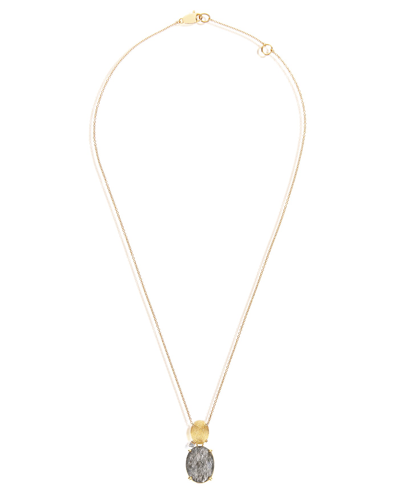 Collana "IPANEMA" con boule pendente in oro, quarzo rutilato grigio e dettaglio di diamanti