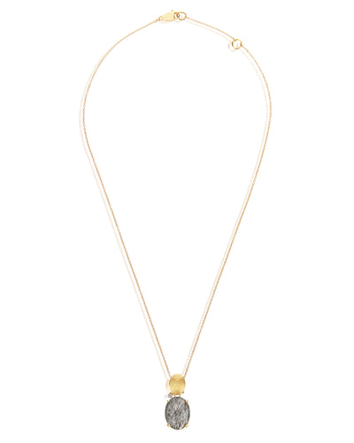 Collana "IPANEMA" con boule pendente in oro, quarzo rutilato grigio e dettaglio di diamanti