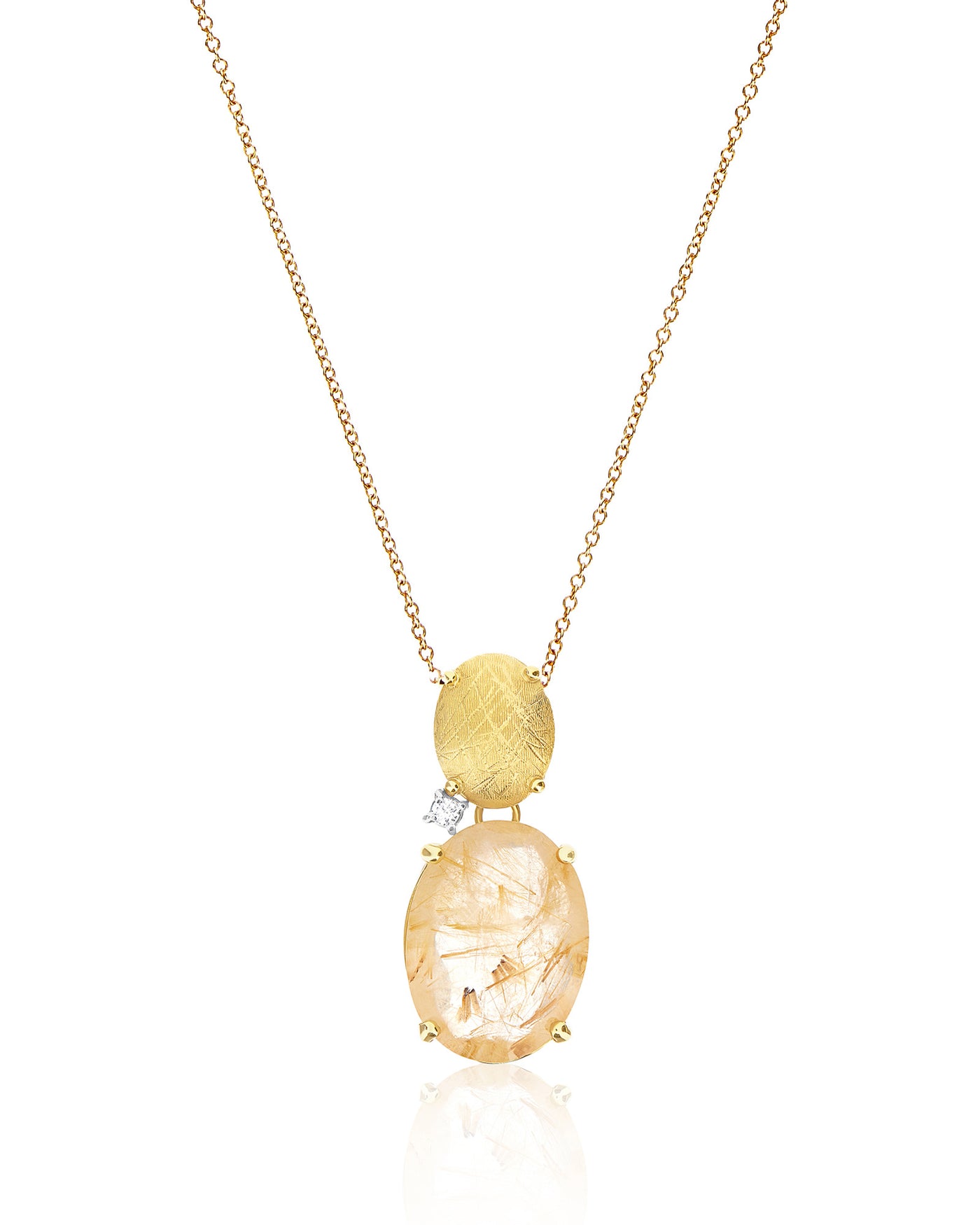Collana "IPANEMA" con boule pendente in oro, quarzo rutilato giallo e dettaglio di diamante