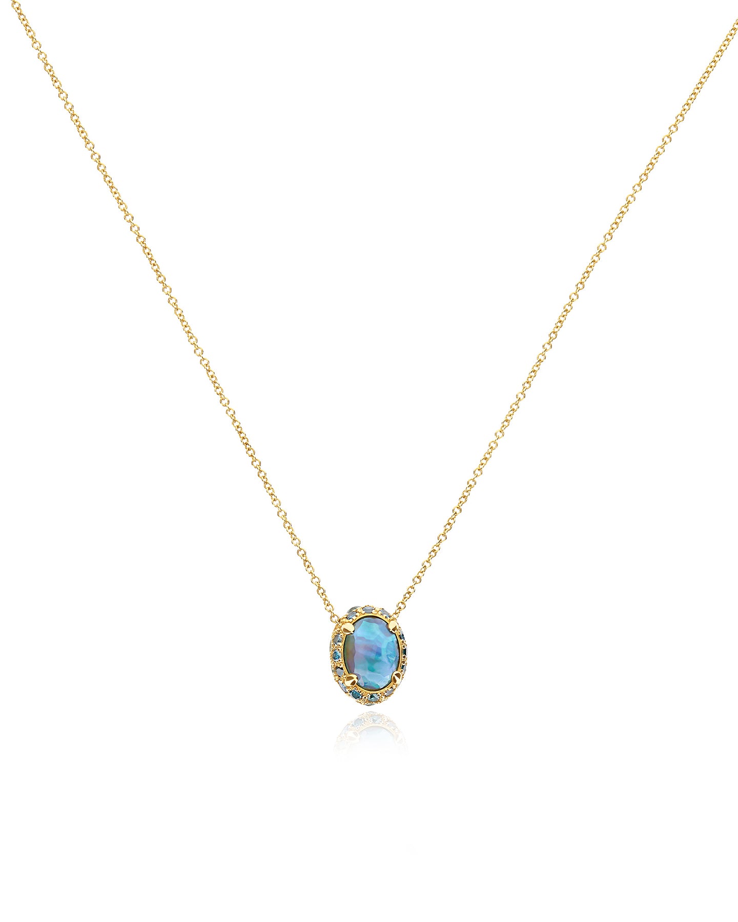 Nanis Collana "DANCING REVERSE" double face in oro, diamanti blu, topazio az – Nanis Italian Jewels