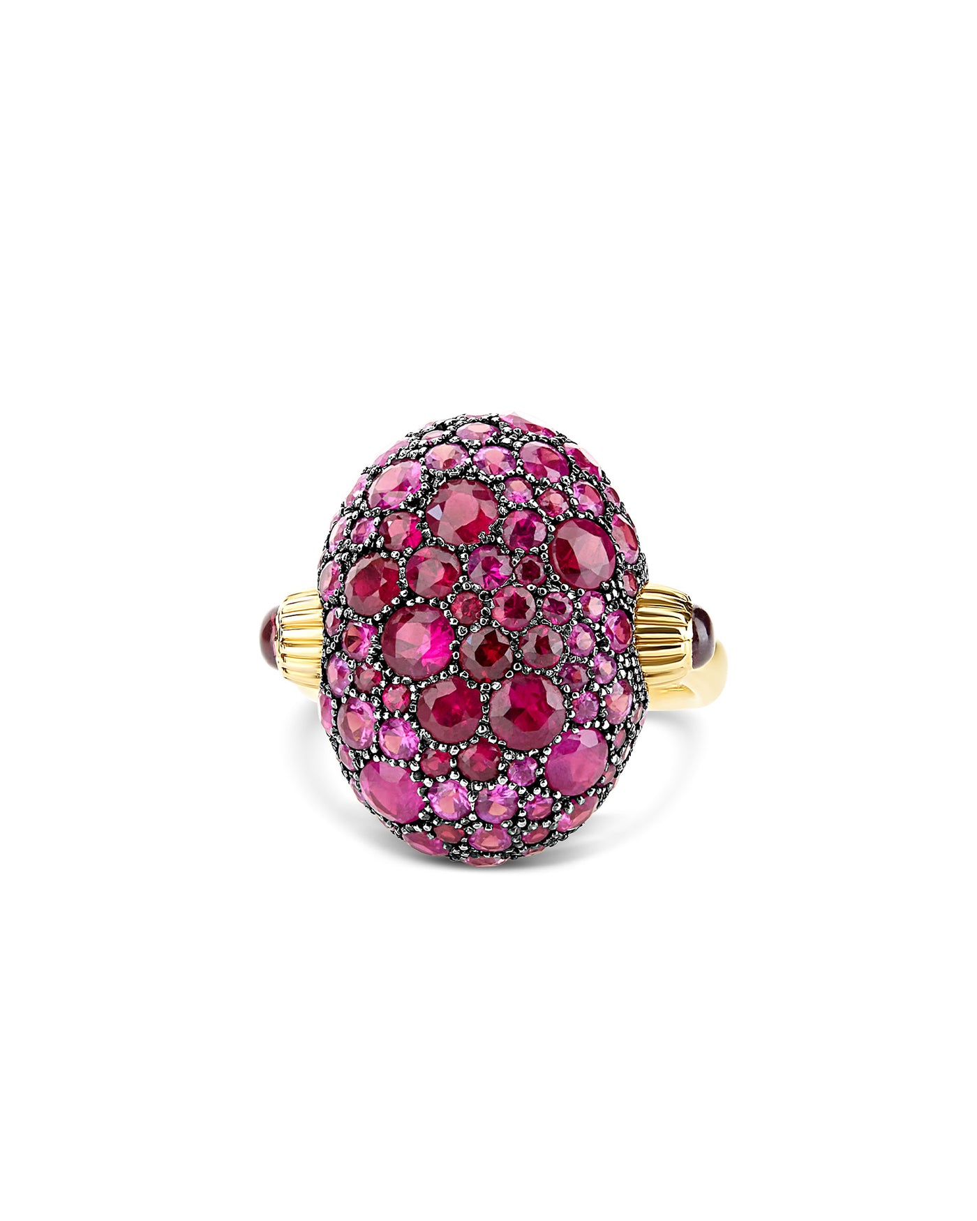 "reverse" gold, pink sapphires, rubies, white australian opal and diamonds double-face ring (large)