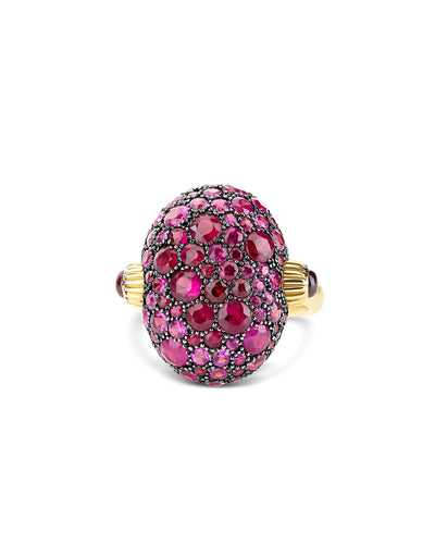 "reverse" gold, pink sapphires, rubies, white australian opal and diamonds double-face ring (large) 