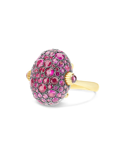 Anello "DANCING REVERSE" double face in oro, zaffiri rosa, rubini, opale bianco Australiano e diamanti (grande)