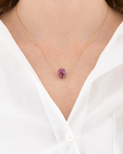 "REVERSE" GOLD, PINK SAPPHIRES, RUBIES, WHITE AUSTRALIAN OPAL AND DIAMONDS DOUBLE-FACE NECKLACE