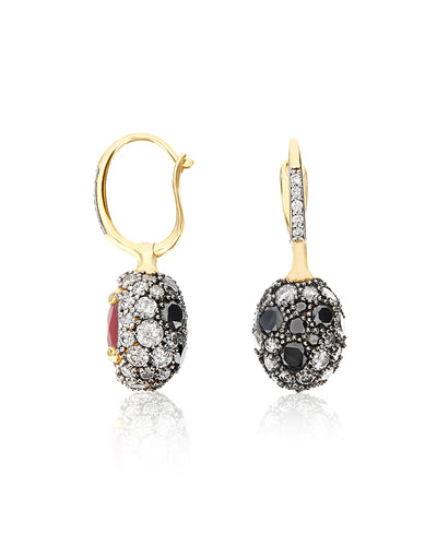 Orecchini CILIEGINE "DANCING REVERSE" double face in oro, rubini, diamanti e cristallo di rocca (piccoli)