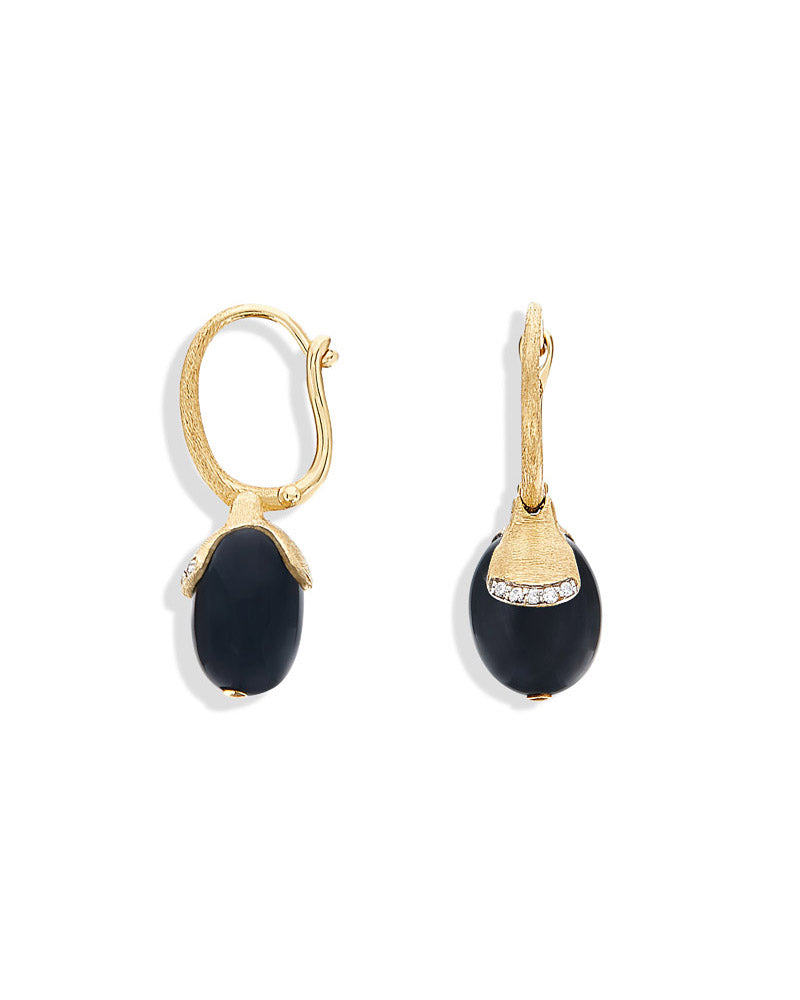 "ciliegine" gold and black onyx ball drop earrings with diamonds details (small)