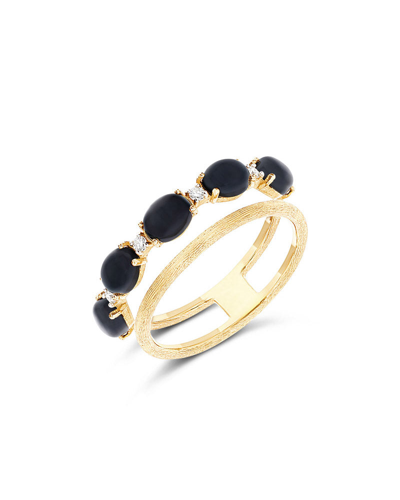 Anello "DANCING MYSTERY BLACK" a doppia fascia in oro, diamanti e onice nero