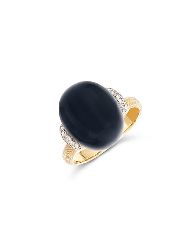 Anello "DANCING MYSTERY BLACK" con boule in oro, diamanti e onice nero (grande)