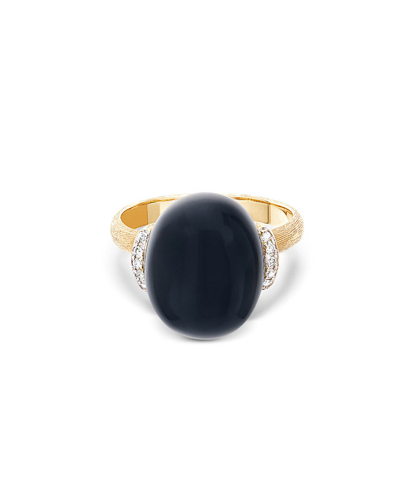 Anello "DANCING MYSTERY BLACK" con boule in oro, diamanti e onice nero (grande)