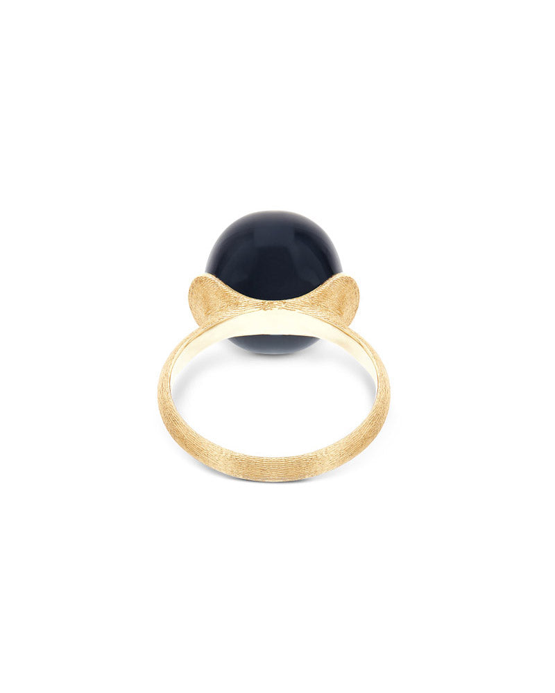 "mystery black" gold and diamonds ring with black onyx boule (large)