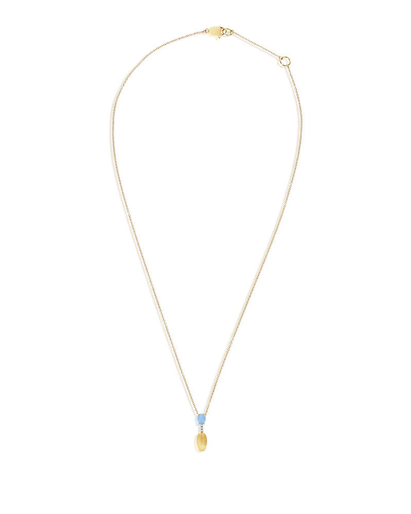 Collana "DANCING AZURE" pendente con ciondolo in oro, barrette di diamanti e acquamarina (corta)