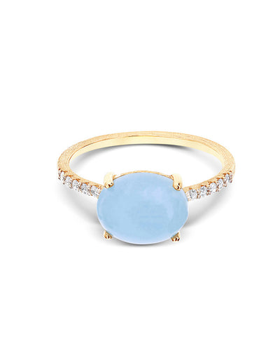 Anello "DANCING AZURE" impilabile in oro, diamanti e acquamarina (grande)