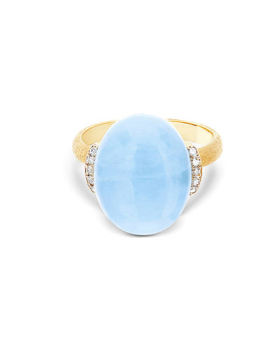 Anello AZURE "AMULETI" in oro, diamanti e acquamarina milk (grande)