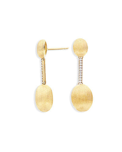 Orecchini "DANCING ELITE" con boules pendenti in oro legate da barrette di diamanti