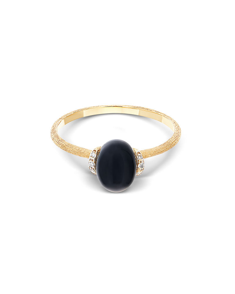 Anello "DANCING MYSTERY BLACK" con boule in oro, diamanti e onice nero (piccolo)