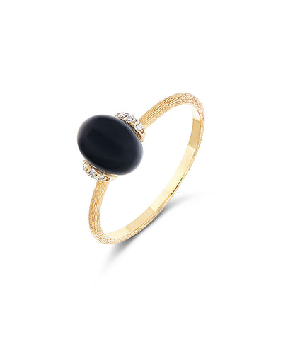 Anello "DANCING MYSTERY BLACK" con boule in oro, diamanti e onice nero (piccolo)