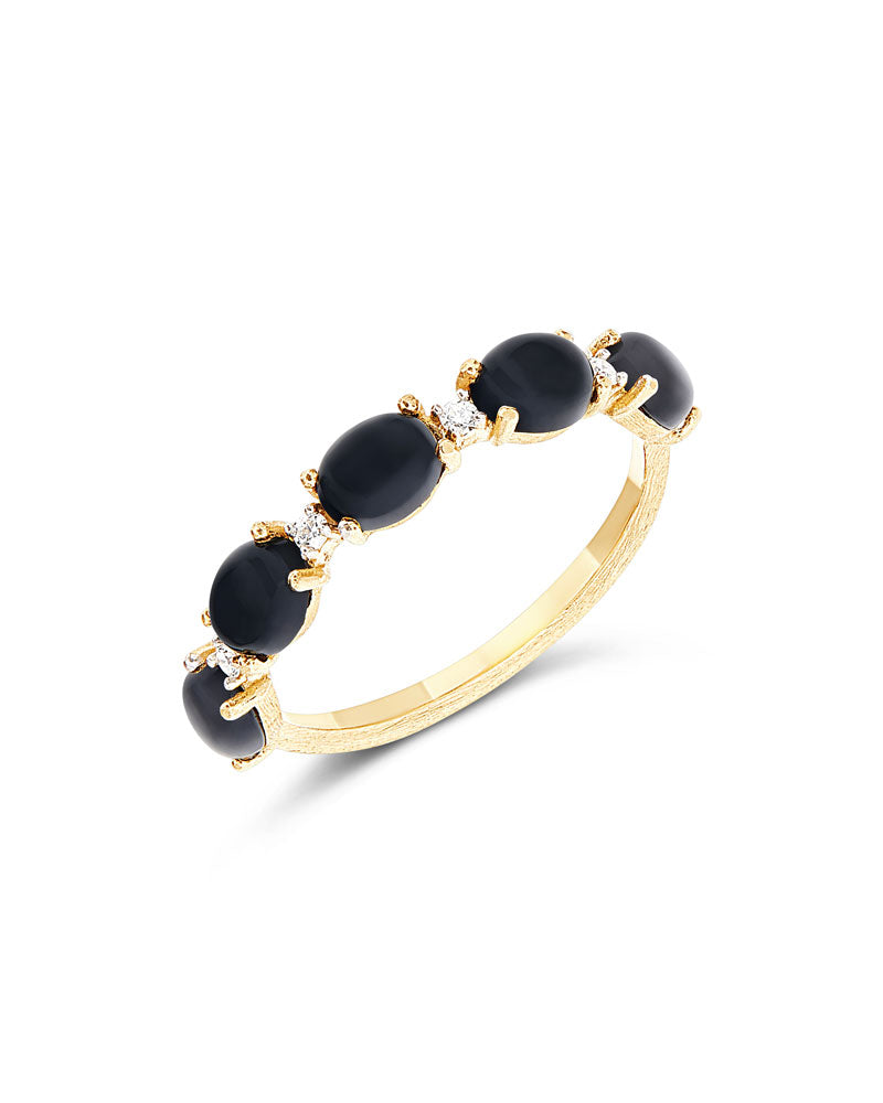 Anello "DANCING MYSTERY BLACK" in oro, accenti di diamante e boules in onice nero