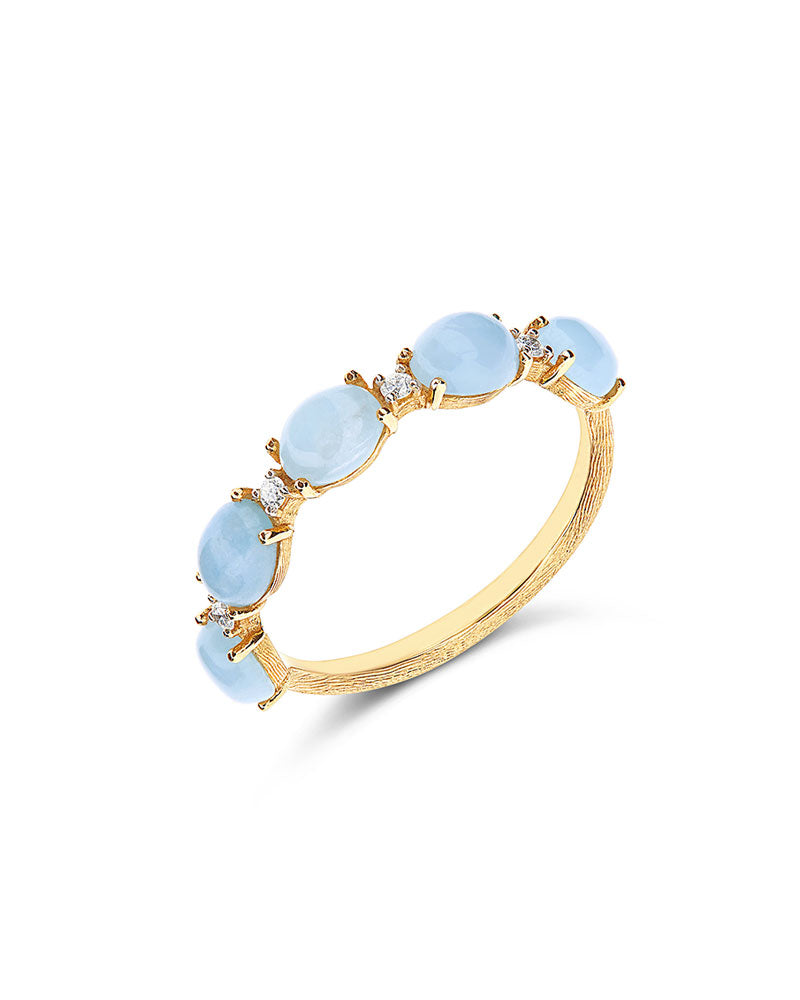 Anello "DANCING AZURE" con boules in oro, diamanti e acquamarina