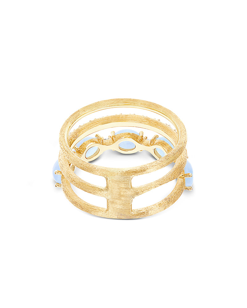 "azure" gold, diamonds and aquamarine triple-band ring 