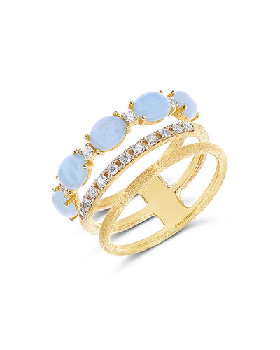 Anello "DANCING AZURE" a tripla fascia in oro, diamanti e acquamarina