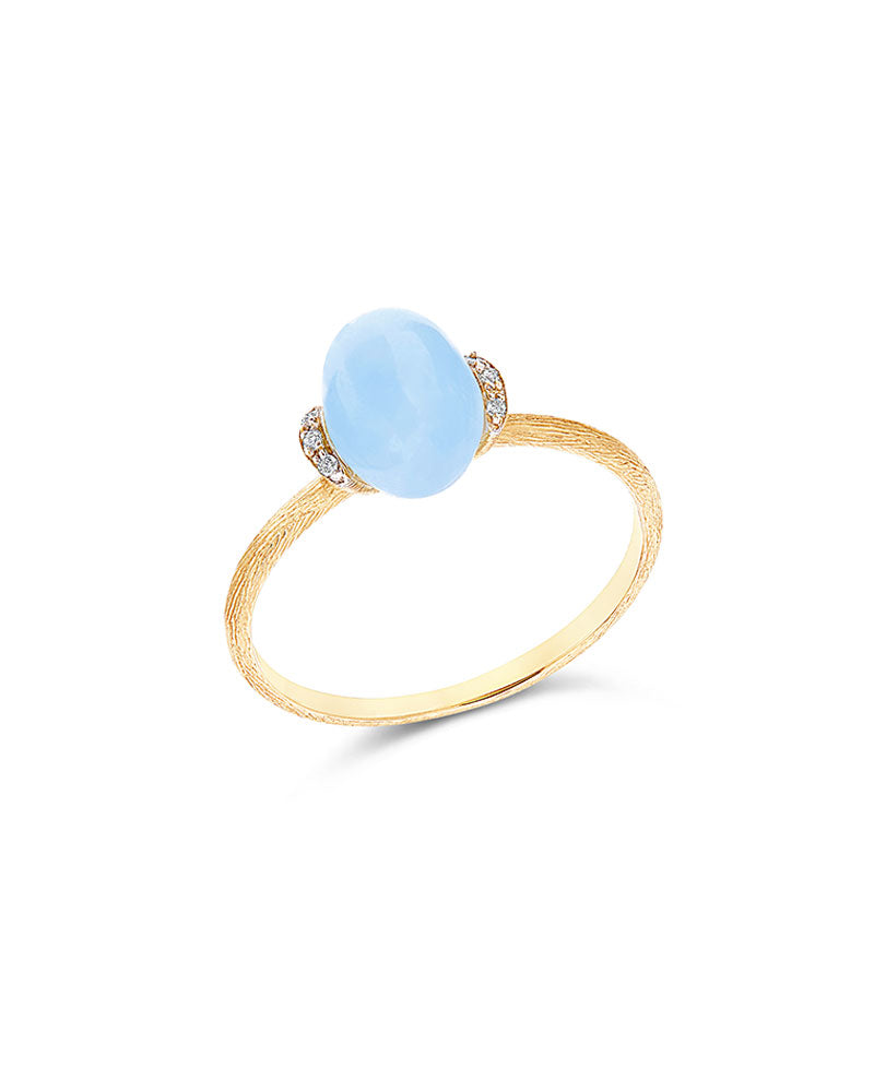 Anello "DANCING AZURE" con boule in oro, diamanti e acquamarina (piccolo)