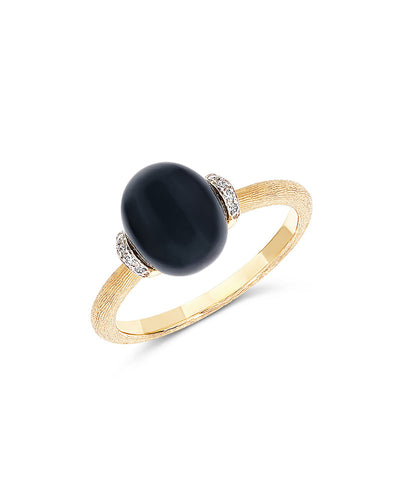 Anello "DANCING MYSTERY BLACK" con boule in oro, diamanti e onice nero (medio)