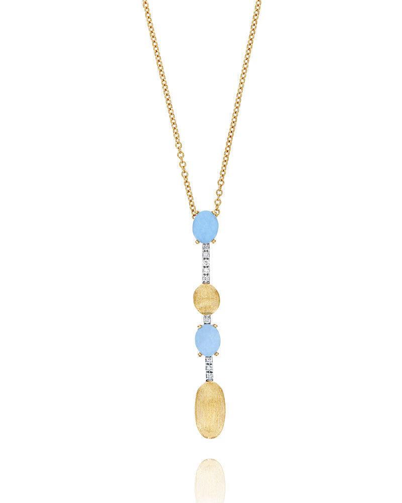 Collana "DANCING AZURE" pendente con ciondolo in oro, barrette di diamanti e acquamarina (lunga)